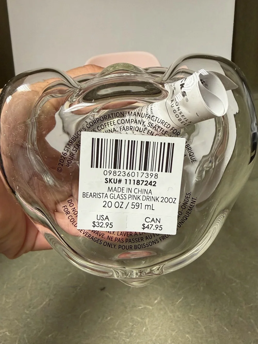 Starbucks Clear Bear Bottle with Pink Strawberry Straw